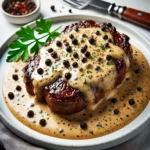 Filetto ricoperto di salsa al pepe verde