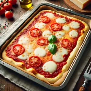 Foto di una pizza in teglia appetitosa